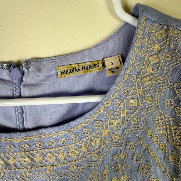 Anthropologie‎ Holding Horses Embroidered Chambray Tunic Dress Shift Small $158 - Picture 3 of 8
